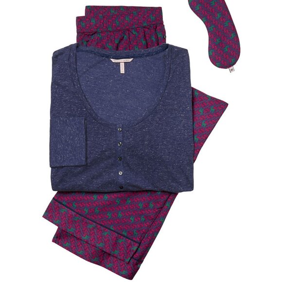 Victoria's Secret Dreamer Pajamas 3 Pc Set Red Stags Deer Small Short Petite - Picture 3 of 5